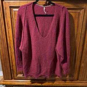 Free People Burgundy V-Neck Sweater